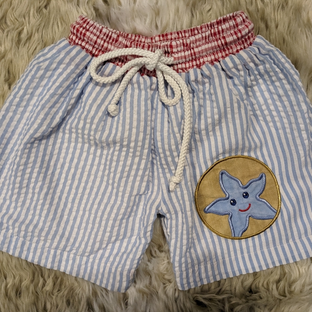 BB Blanke Boutique Blue Pinstripe Starfish Swim Trunks size 18 months